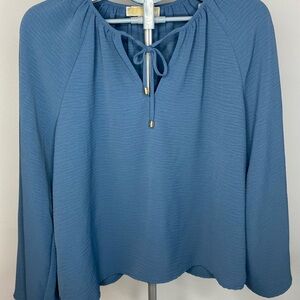 Michael Kors Blue Tie-Neck Blouse